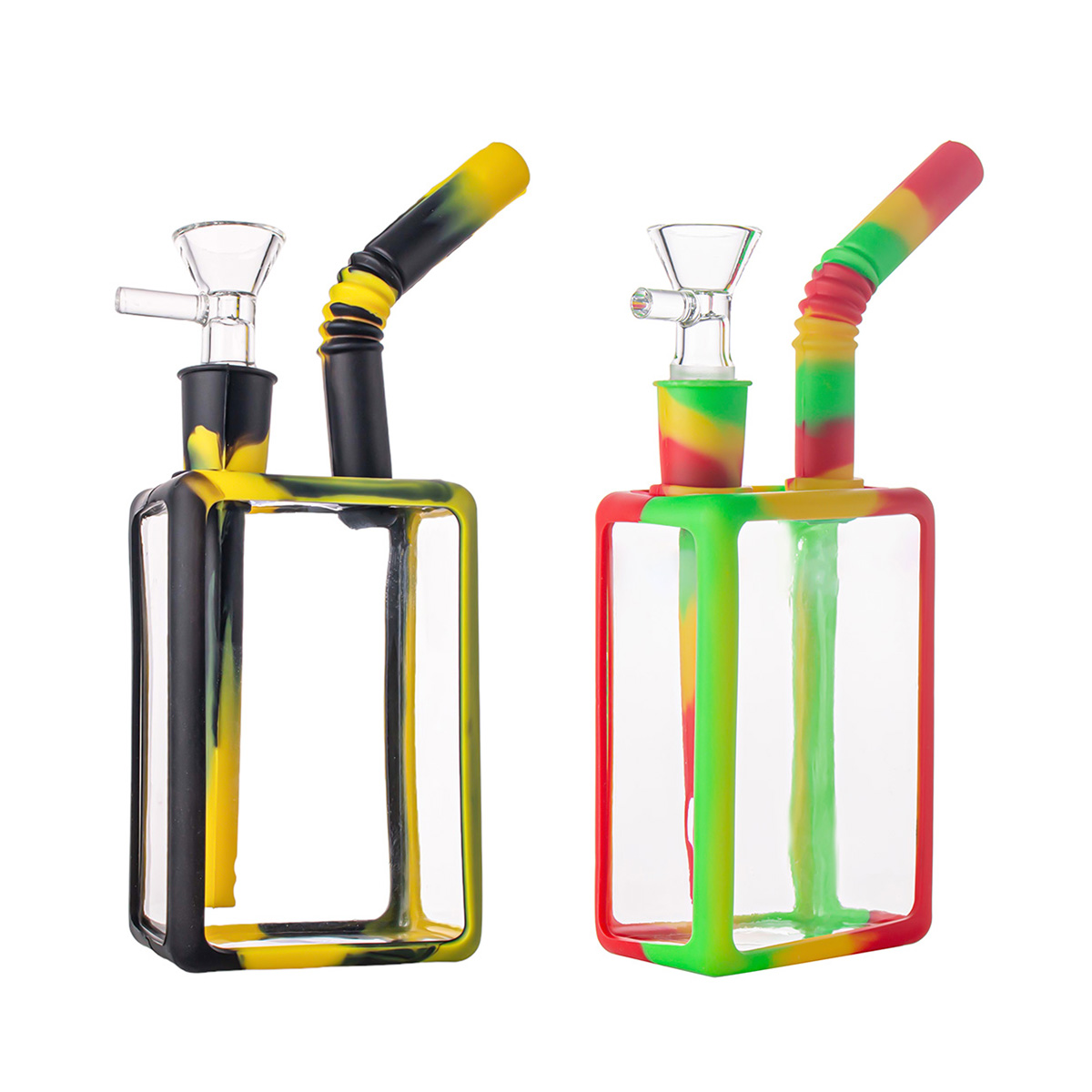 Wholesale High-Quality Silicone Glass Bong Smoking Water Pipe with Juice Box Design, Silicone Downstem and 14mm Glass Bowl - Smoking Accessories for Tobacco GJ5415