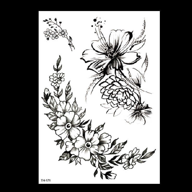 Sketching flower tattoo sticker, hand drawn black, dark, waterproof, and environmentally friendly arm sticker