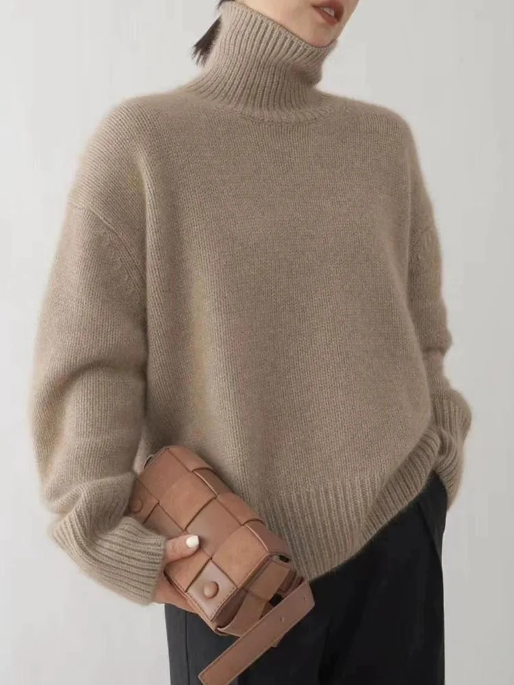 Korean Fashion Wool Cashmere Sweater Women Turtleneck Knitted Pullover Female Allmatch Winter Casual Loose Thick Sweaters 240116