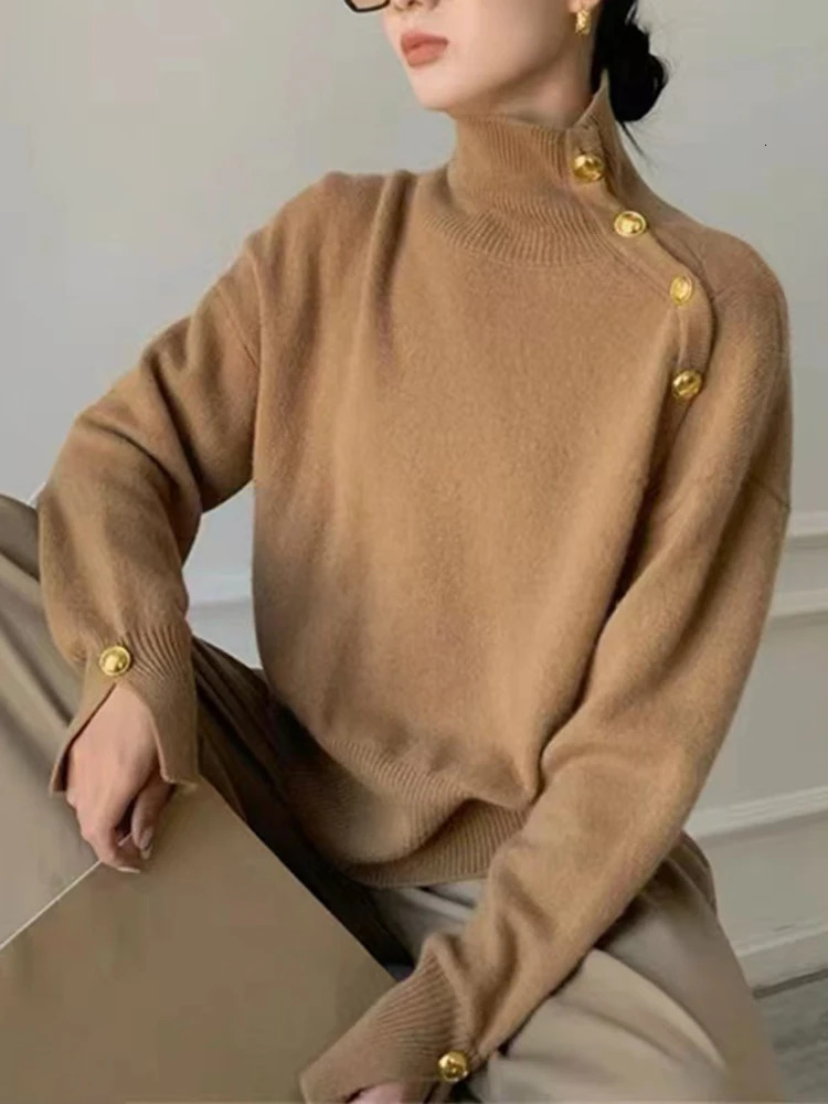 Circyy Knitted Sweater Women Fall Winter Thicken Long Sleeve Single Breasted Pullovers Turtleneck Warm Solid Jumpers 240116