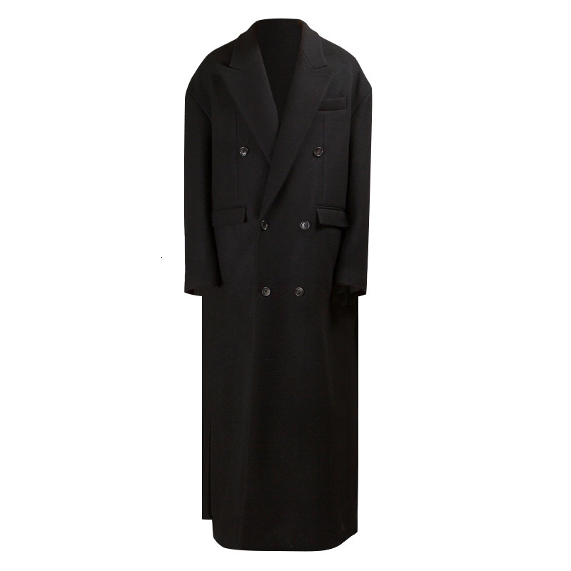 Long loose woolen coat men's falling shoulder silhouette side split autumn winter top personality fashion 230201