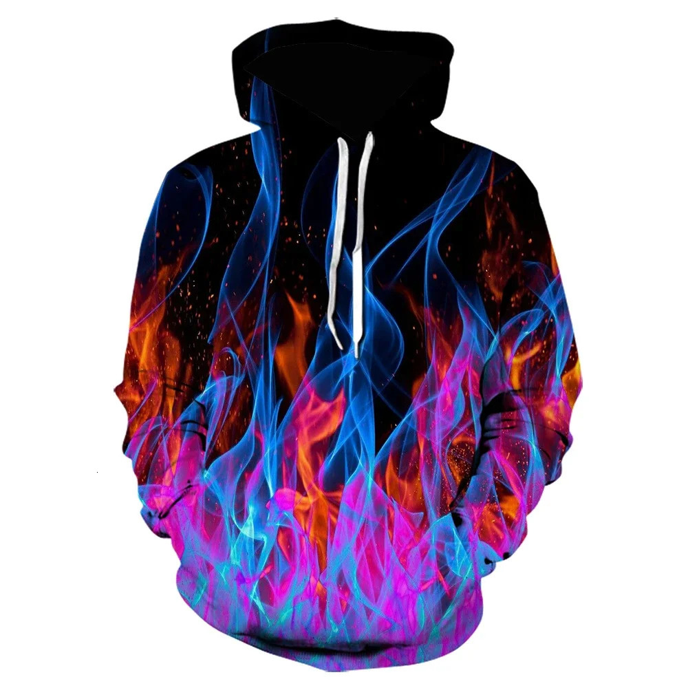 Colorful Flame Hoodie Men Women 3D Printe Fire Hooded Sweatshirts Pullover Autumn Casual Unisex Streetwear Oversized Hoodies 240115