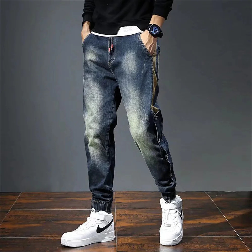 Mens Jeans Harem Pants Fashion Pockets Desinger Loose fit Baggy Moto Jeans Men Stretch Retro Streetwear Relaxed Tapered Jeans 240115
