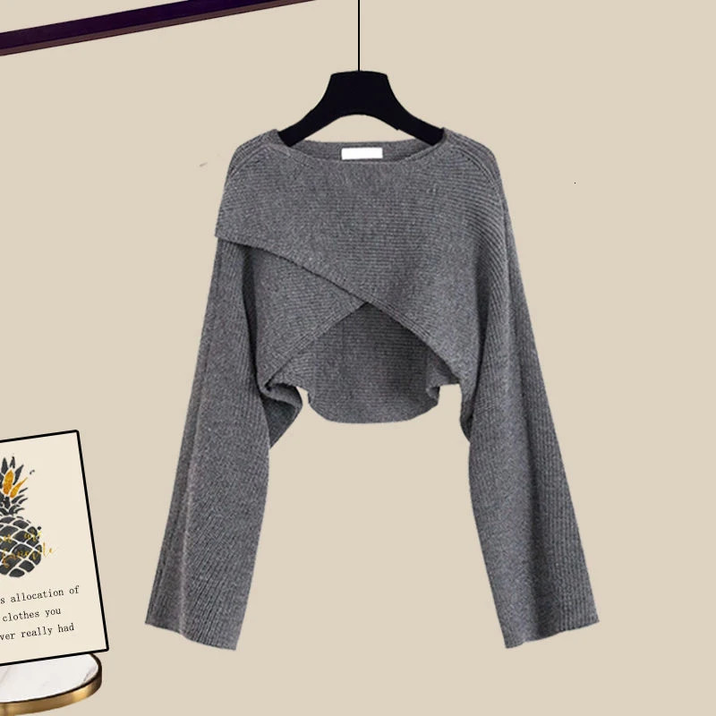Spring Autumn Women's Loose Shirt Solid Sweater High Waist Wide Leg Pants Retro Casual Three Piece Set