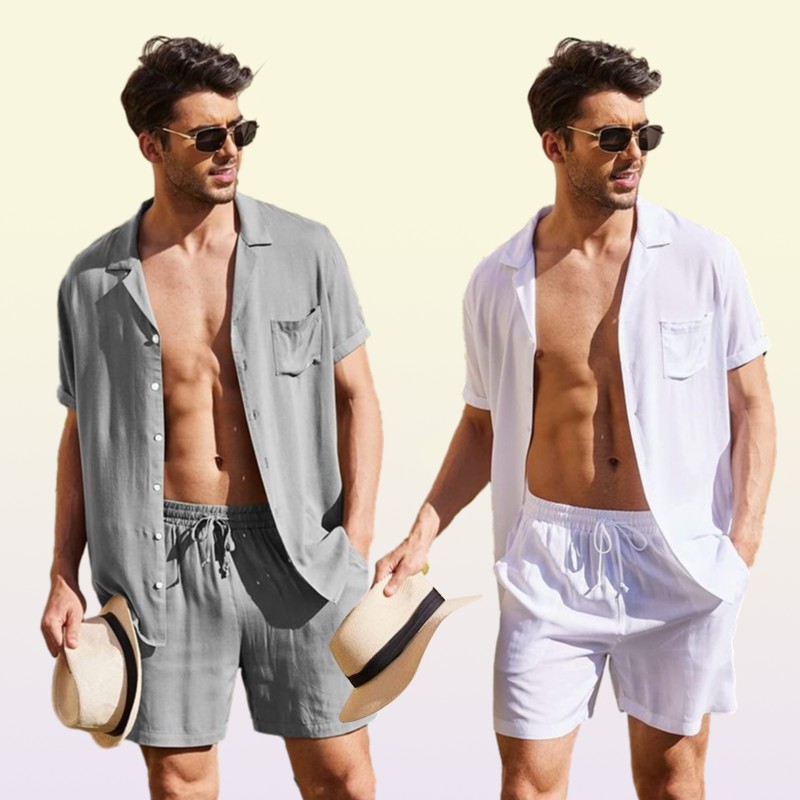 Summer Cotton Linen Shirt Set Men s Casual Outdoor 2 Piece Suit Andhome Clothes Pajamas Comfy Breathable Beach Short Sleeve Sets 29323521