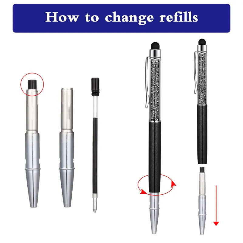 Crystal Ballpoint Pen with Stylus Tip 1.0 mm Black Ink Metal Pen Stylus Pen for Touch Screens 2 in 1 Stylus Ballpoint Pen