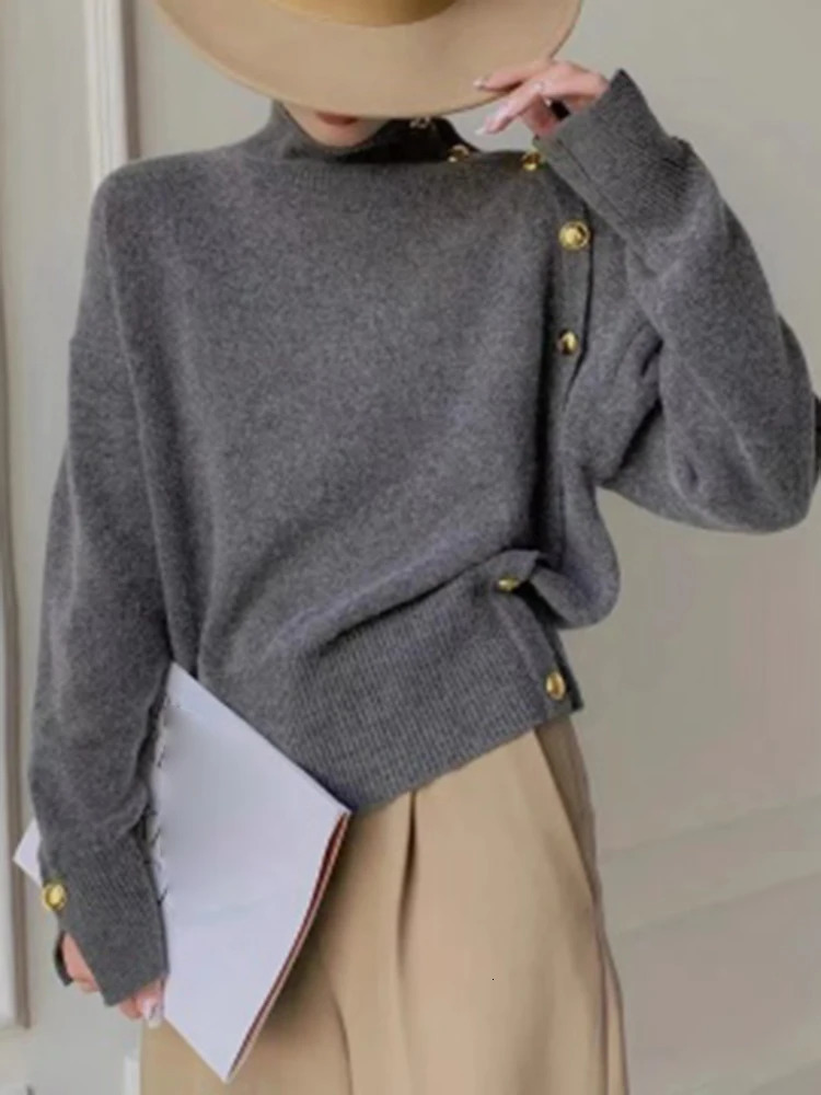 Circyy Knitted Sweater Women Fall Winter Thicken Long Sleeve Single Breasted Pullovers Turtleneck Warm Solid Jumpers 240116