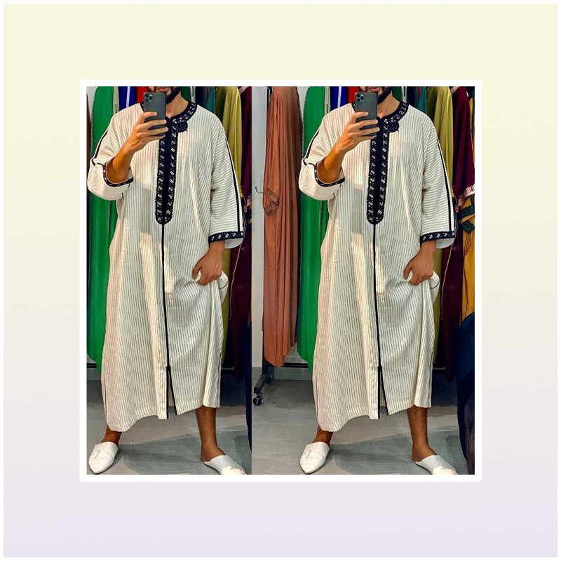 Ethnic Clothing Style Abaya Islam Men Robe Muslim Dresses Djellaba Homme Stripe Print Shirts Arabic Dress Men039s ClothingEthni