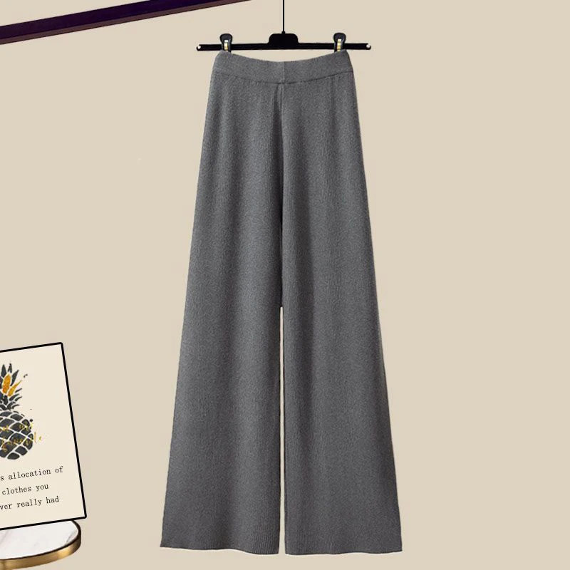 Spring Autumn Women's Loose Shirt Solid Sweater High Waist Wide Leg Pants Retro Casual Three Piece Set