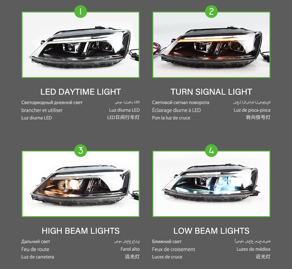 Car Headlight Assembly for VW Jetta MK6 LED Daytime Running Head Light 2011-2018 Turn Signal High Beam Lens