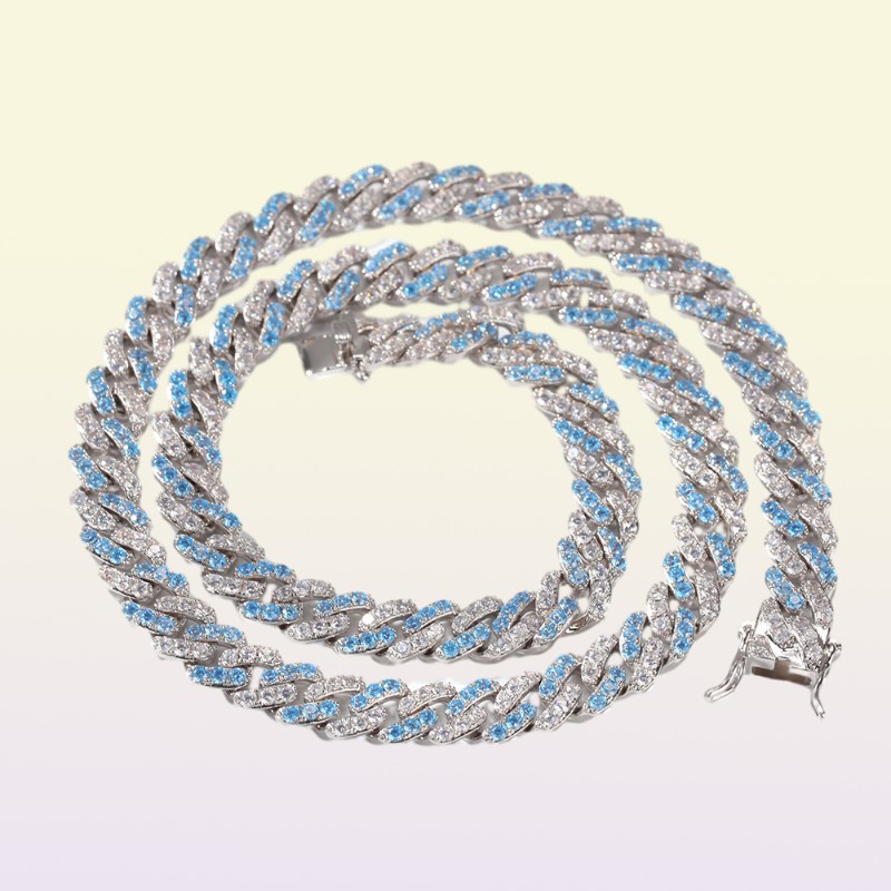 Iced Out Miami Cuban Link Chain Sea Blue Mens Gold Chains Necklace Bracelet Fashion Hip Hop Jewelry 9MM307x