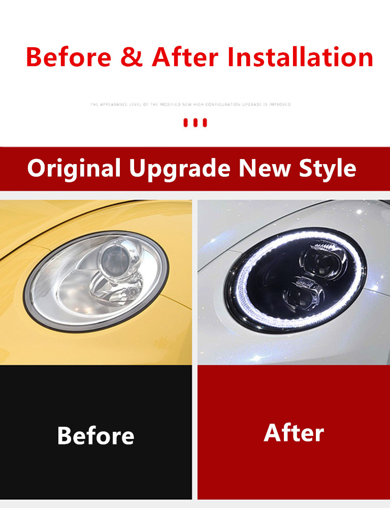 Head Light for VW Beetle LED Daytime Running Headlight 2006-2012 Turn Signal High Beam Lamp Projector Lens