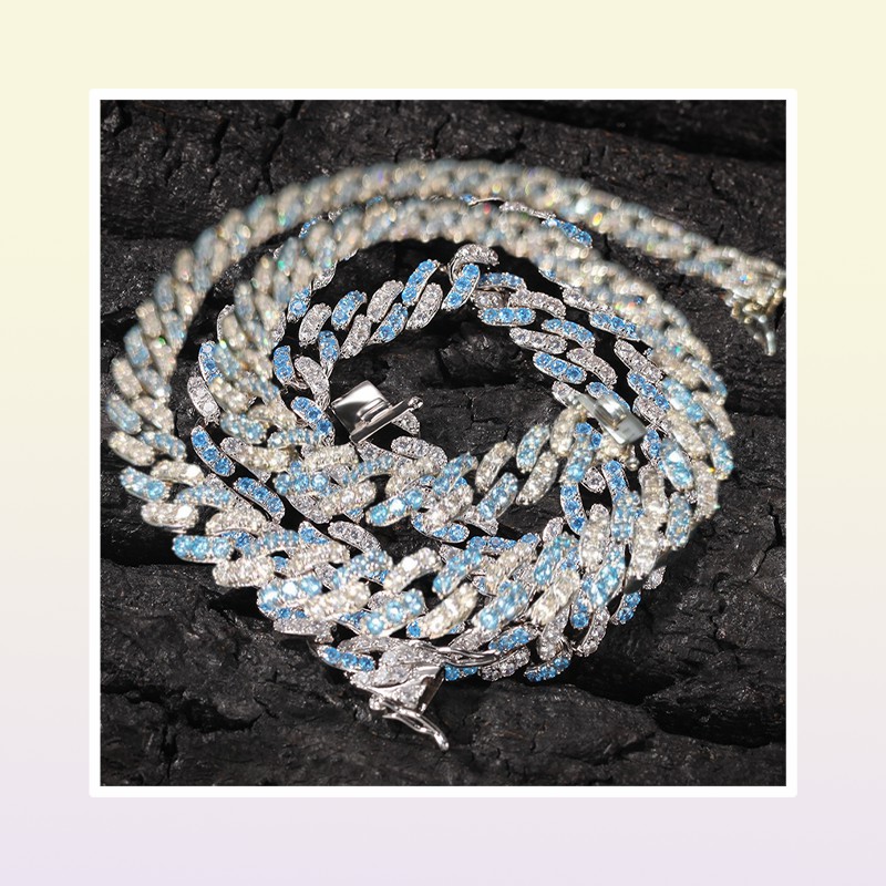Iced Out Miami Cuban Link Chain Sea Blue Mens Gold Chains Necklace Bracelet Fashion Hip Hop Jewelry 9MM307x