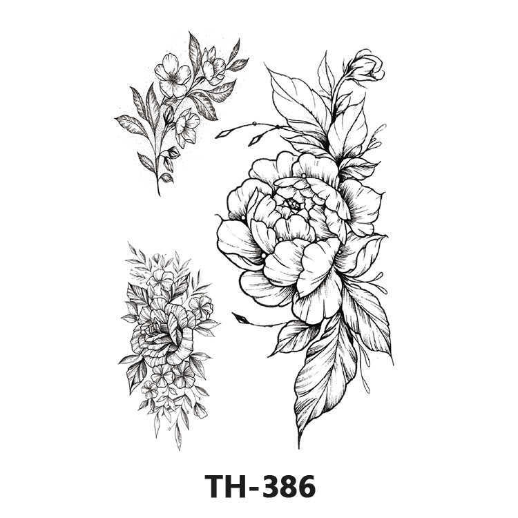 Popular flower arm tattoo stickers, half plain black and white waterproof color cartoon stickers