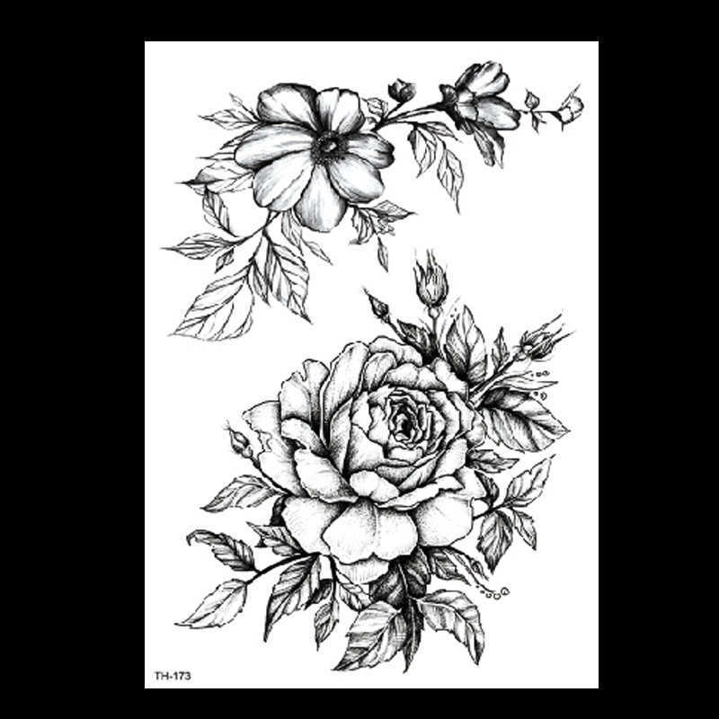 Sketching flower tattoo sticker, hand drawn black, dark, waterproof, and environmentally friendly arm sticker