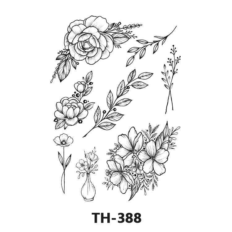 Popular flower arm tattoo stickers, half plain black and white waterproof color cartoon stickers