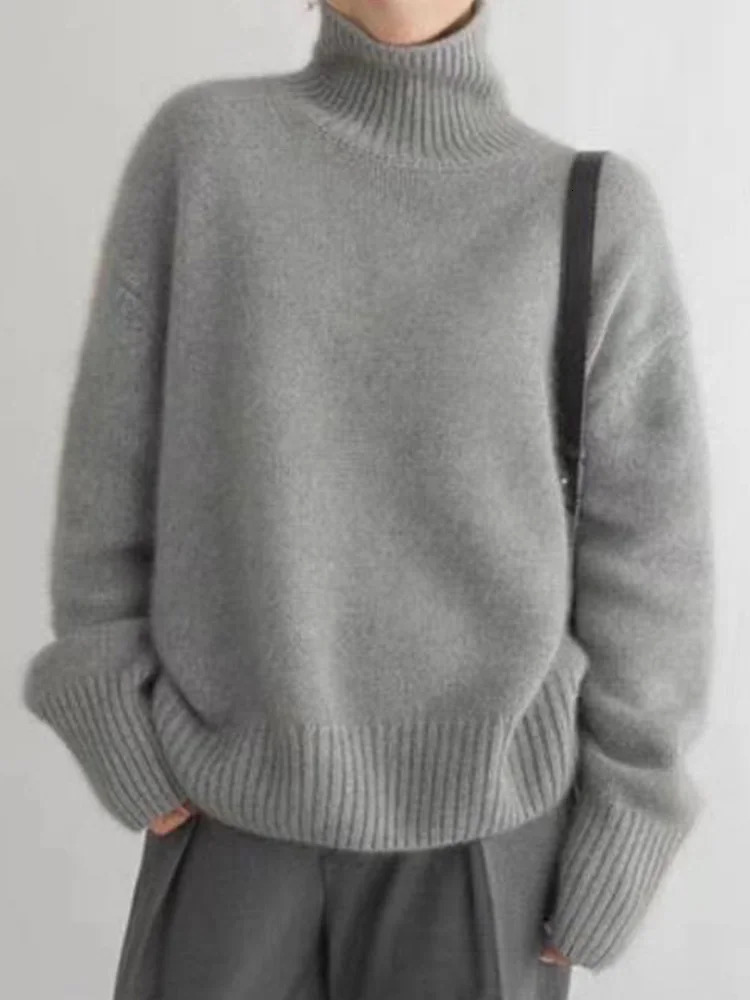 Korean Fashion Wool Cashmere Sweater Women Turtleneck Knitted Pullover Female Allmatch Winter Casual Loose Thick Sweaters 240116