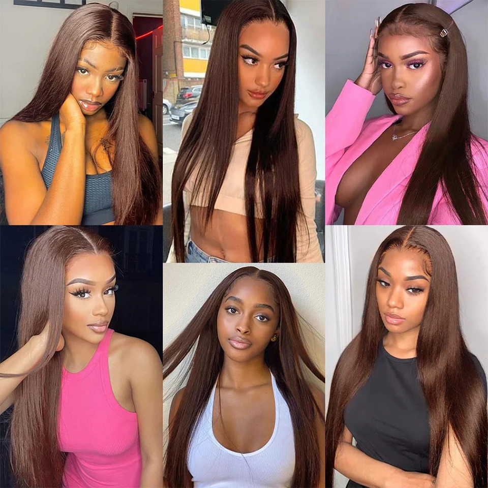 12A 10-32 #4 Chocolate Brown Straight Human Hair Bundles with Closure Frontal Raw Brazilian Hair Weave Bundles with Closure 240115