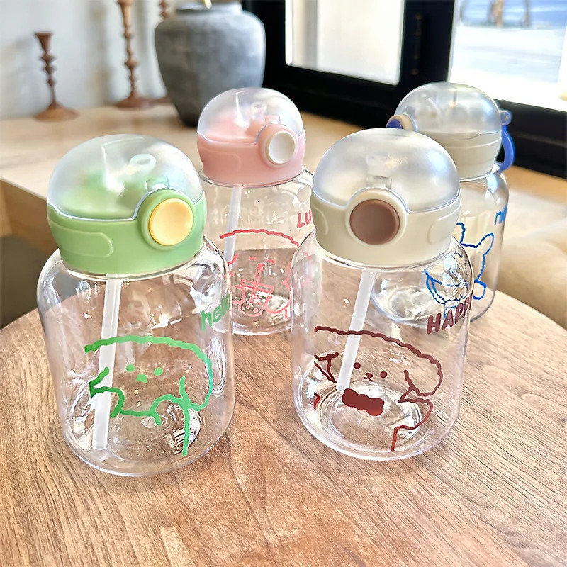600ML Kids Sippy Cup Water Bottles Creative Cartoon Feeding With Straws And Lids Spill Proof Portable Toddlers Drinkware 240117