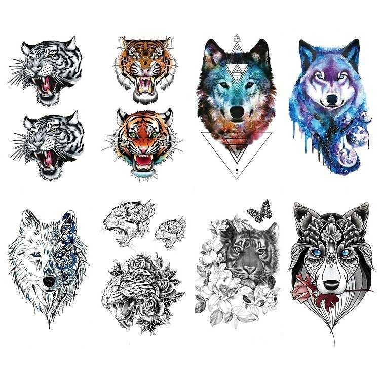 Makeup tattoo stick Animal tiger head wolf geometric shape wind suit water transfer printing flower arm sticker