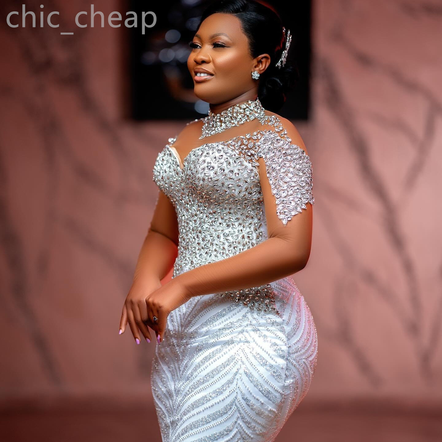 Arabic Aso White Ebi Mermaid Wedding Beaded Crystals Detachable Train Satin Bridal Gowns Dresses ZJ 6660311