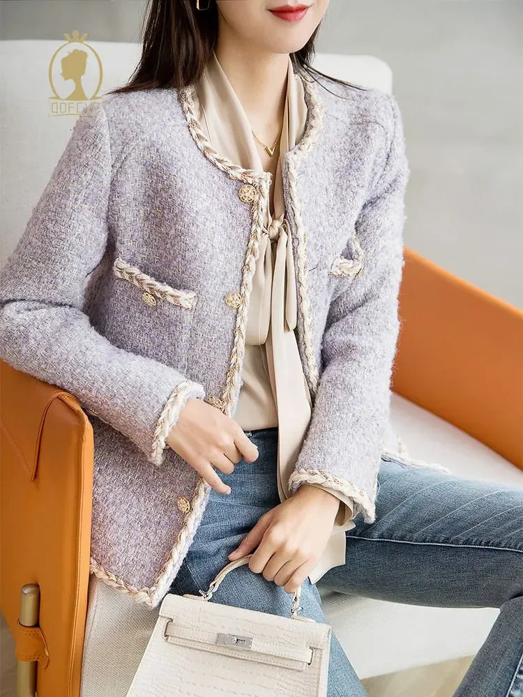 Autumn Winter Womens Coat Casual Style Coarse Tweed Jacket Korean Fashion Elegant Long Sleeve Coats In Promotion 240116