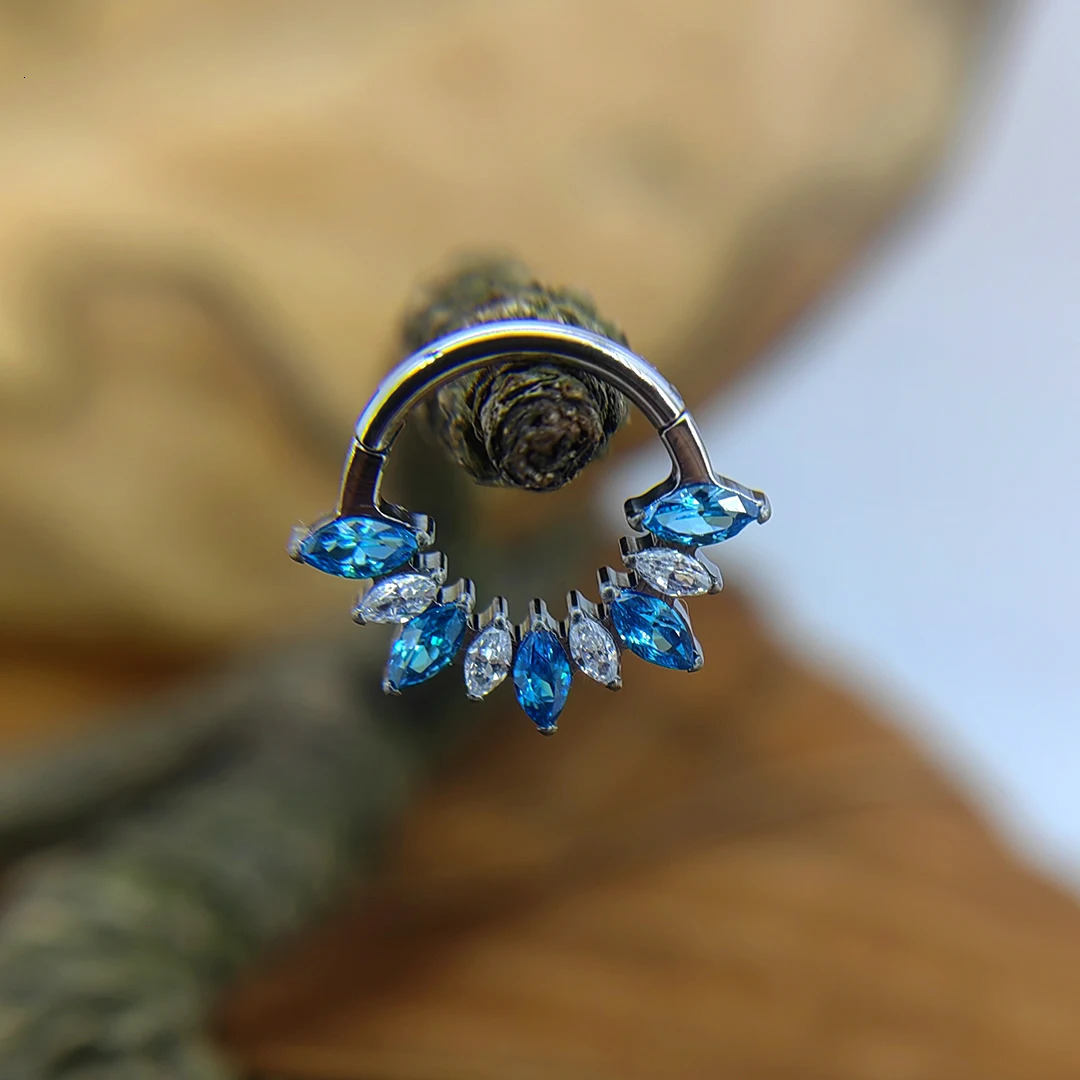 Astm 36 Hinged Segment Hoop Rings Pride Colorful Marquise CZ Nose Septum Earring Jewelry Piercing 240117