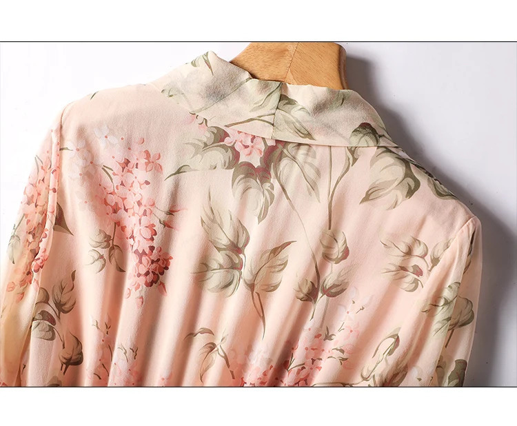 Silk Print Dresses Women Satin Long Sleeves Loose Summer Casual Bow Empire Dress Ladies V-neck Clothing YCMYUNYAN 240117