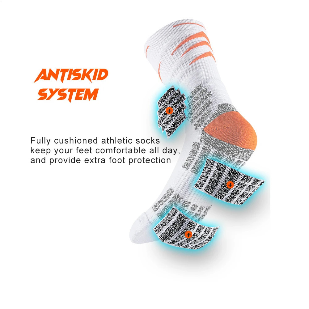 Veidoorn Crew Sport Socks Men Professional Anti Slip Ankle Compression Thick Grip Sock for Fitness Workout Basketball Running 240117
