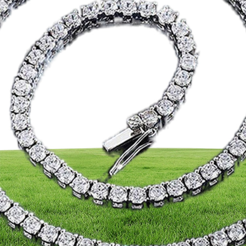 Hip Hop Tennis Necklace 4MM Created Moissanite Gemstone Unisex Basic Tennis Chain Necklace Fine Jewelry