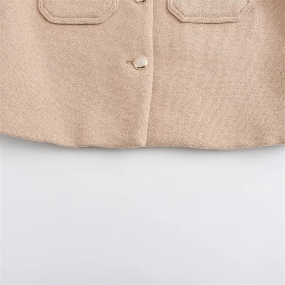 UNIZERA Winter Womens Fashion Versatile Lapel Pocket Buckle embellishment Blended Short Jacket Coat 240116