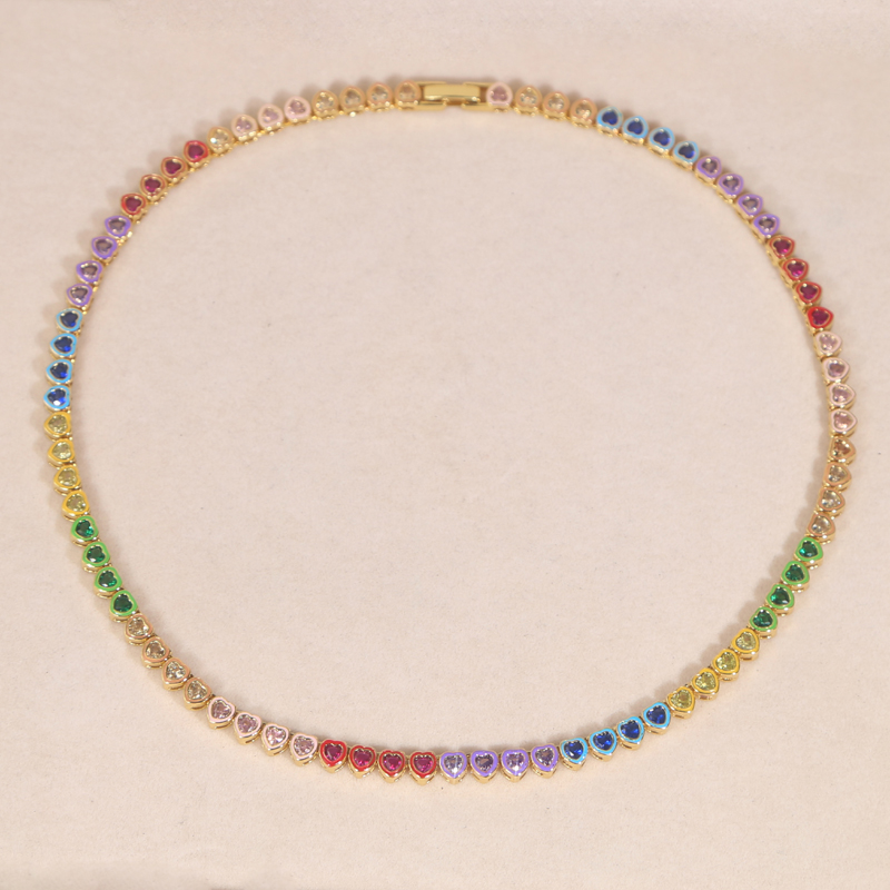 Enamel Heart Zircon Choker Necklace | Iced Out Bg Cubic Zirconia Cz Charm Jewelry 4 ia