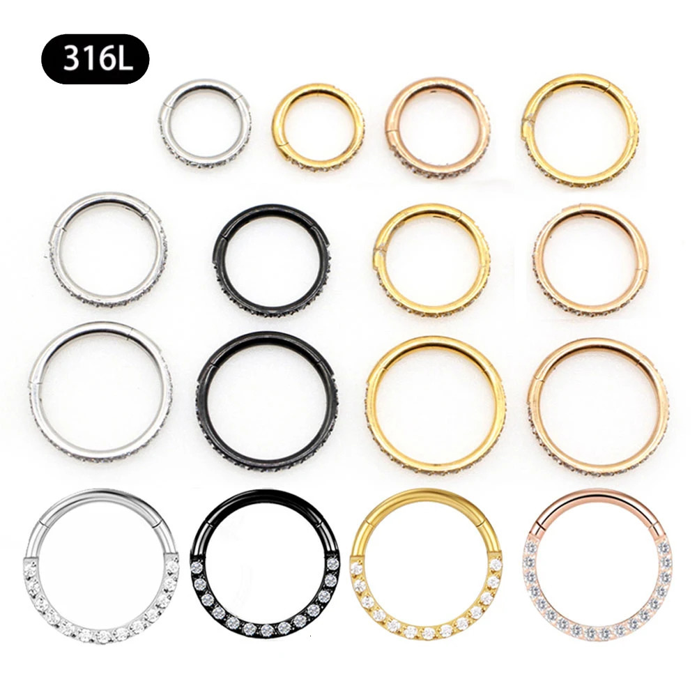 10/50Pc Round Zircon Septum Ring Hoop Cartilage Tragus Helix Small Piercing Nose Ring Earring For Women Body Jewelry Accessorie 240117