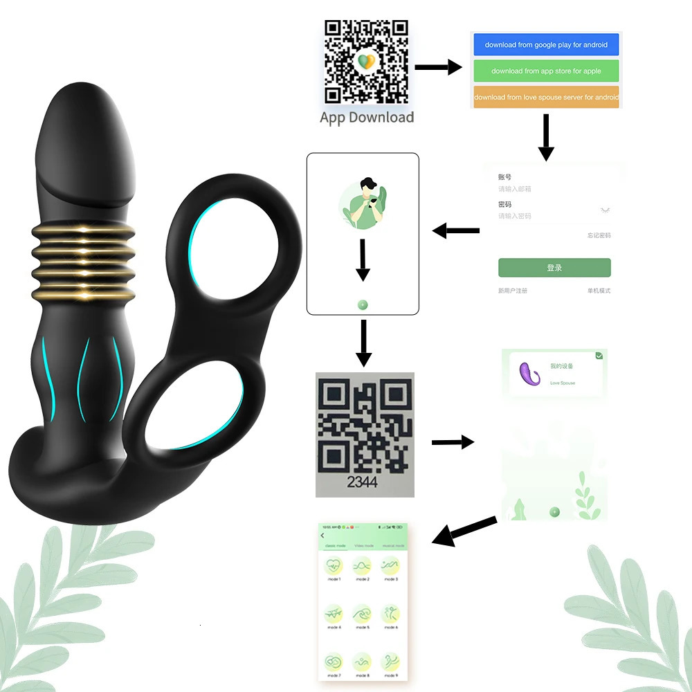 Telescopic Anal Vibrators Male Prostate Massager App Wireless Remote Butt Plug Delay Ejaculation Lock Ring Sex Toys For Men 240117
