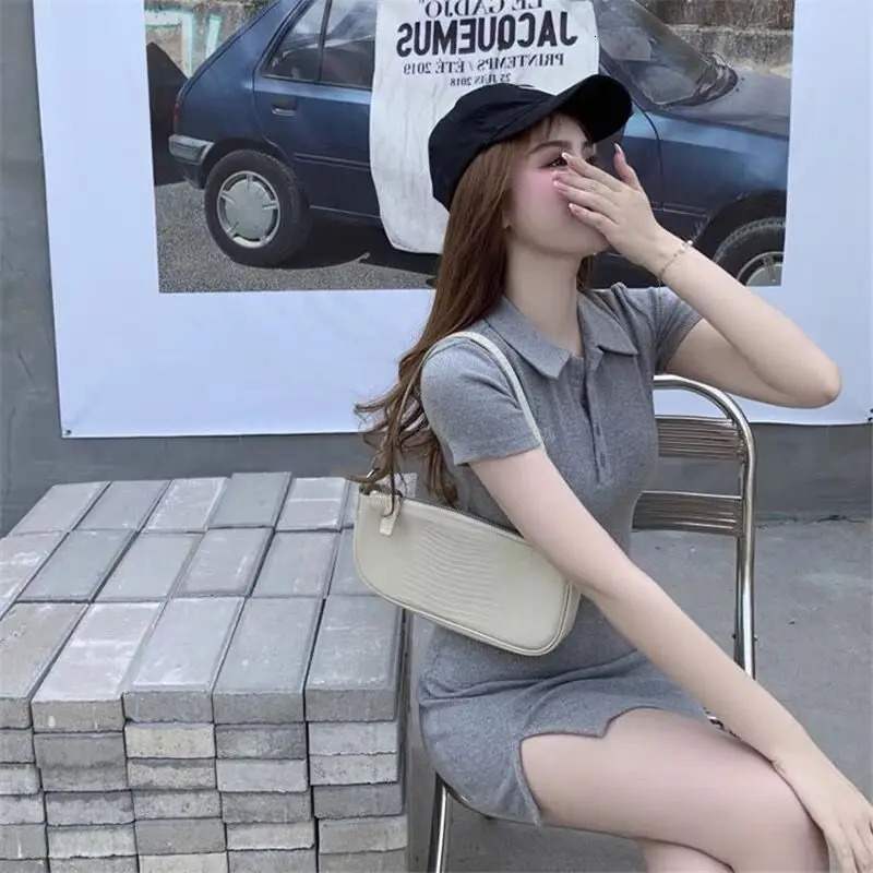 Short Sleeve Dresse Sideslit Mini Sweet Sexy Cool Streetwear Slim Fashion Casual Vestidos Korean Style Simple Club Mujer 240117