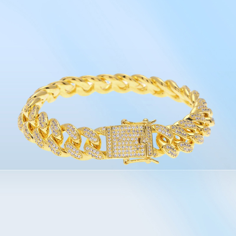Uwin 13mm Men Zircon Curb Cuban Link Bracelet Hip Hop Jewelry Gold Silver Thick Heavy Copper Material Iced Out Cz Chain Bracelet J