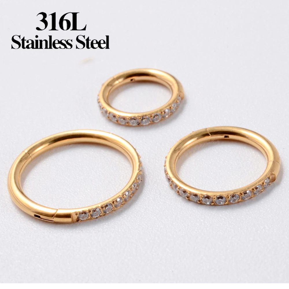 10pcs Stainless Steel hoop Earrings Nose Ring for women Piercing White zircon Body Jewelry Round Nose Ring wholesale 240117