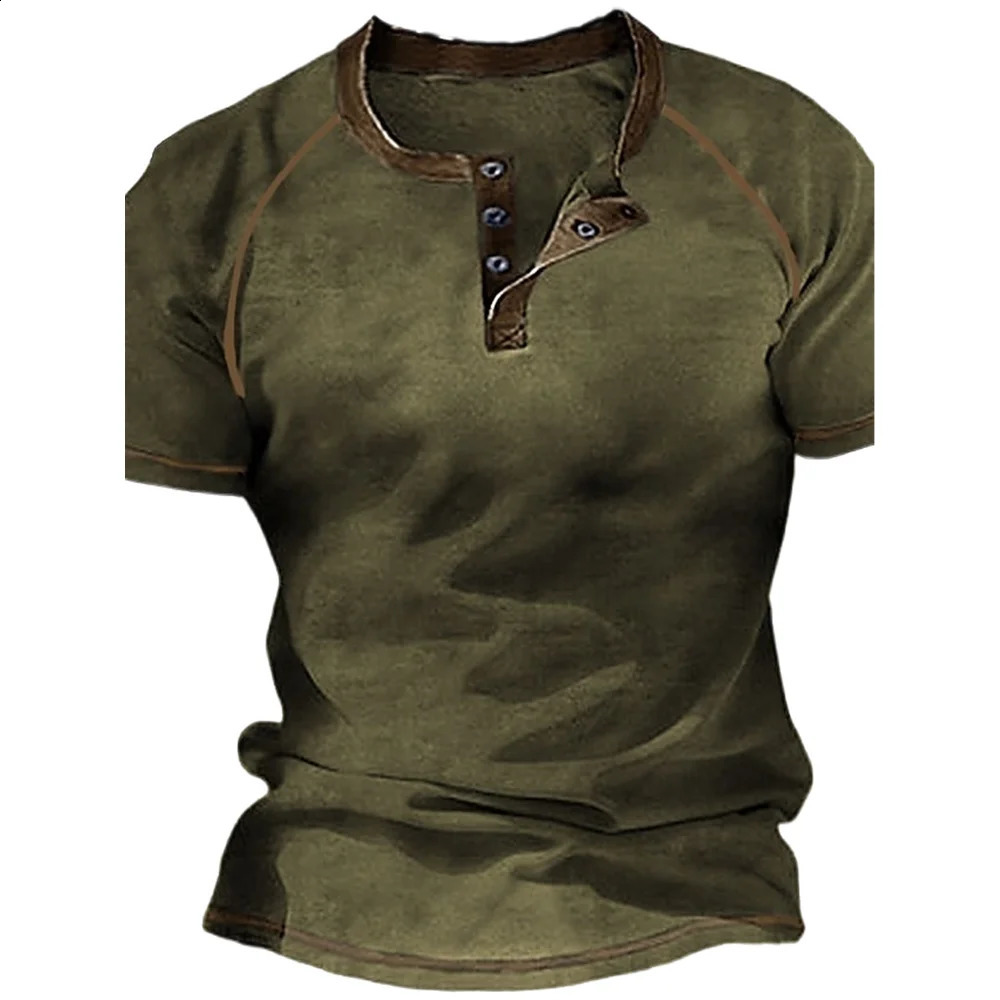 Henley Men's T-shirts Plain Short Sleeve Tee Oversized T Shirt 3d Print Casual Male Top Streetwear Clothe Spring Vintage Hip Hop 240117