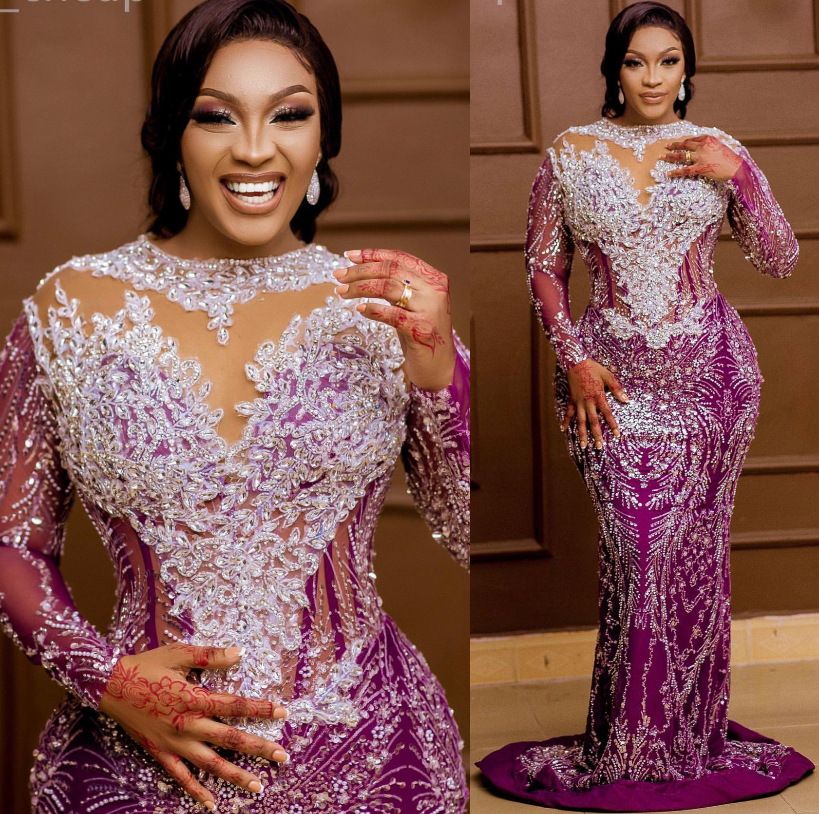 Ebi 2024 Aso Purple Mermaid Prom Dress Beaded Crystals Sequined Evening Formal Party Second Reception Birthday Engagement Gowns Dresses Robe De Soiree