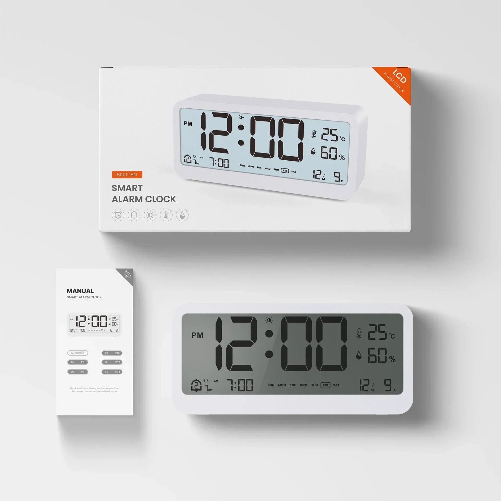 Digital Alarm Clock Table Electronics Wall Temperature Humidity Calendar Week Bedroom Child Desk Watch Night Light Decorations 240116