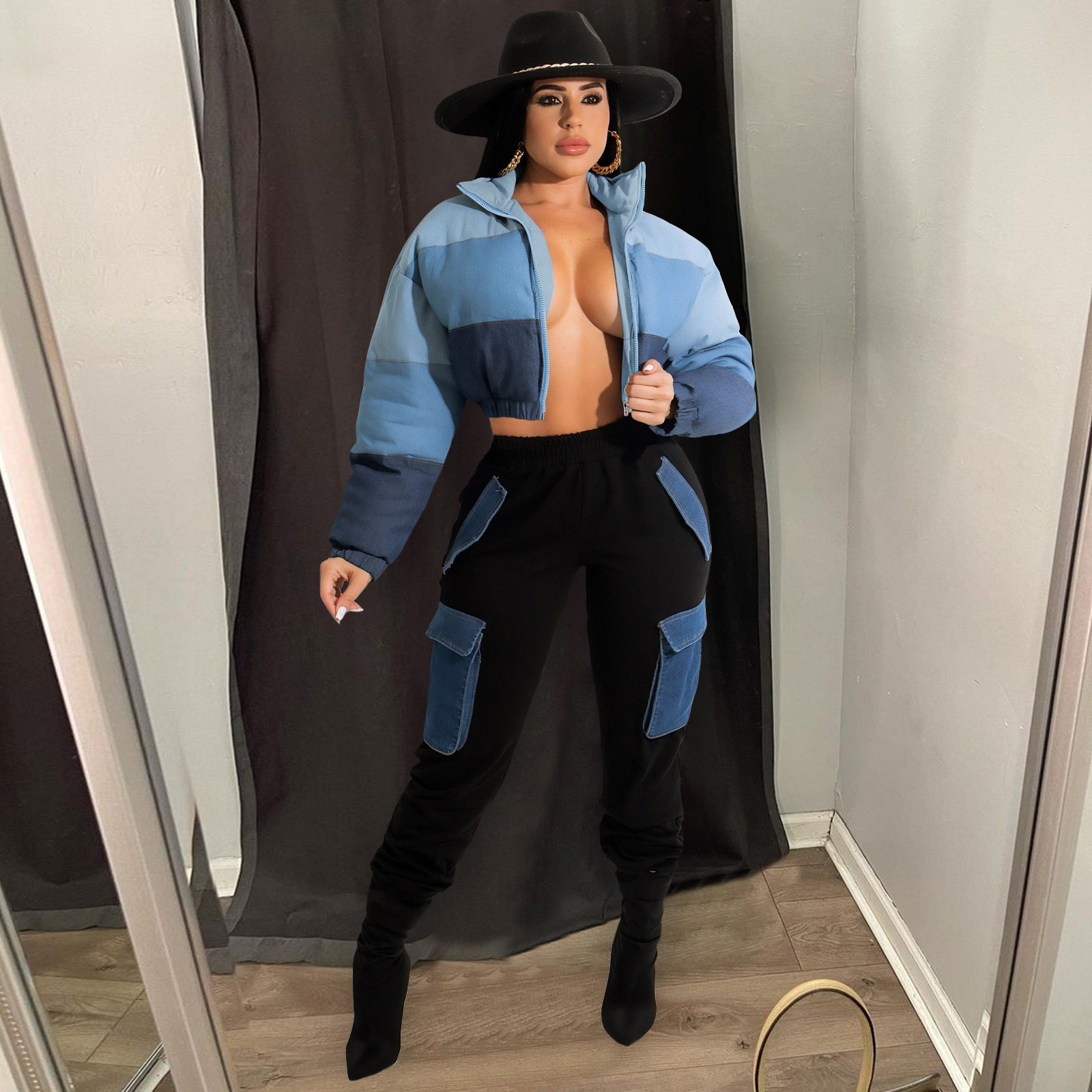 10065 women's winter new color matching cotton clothes 231122