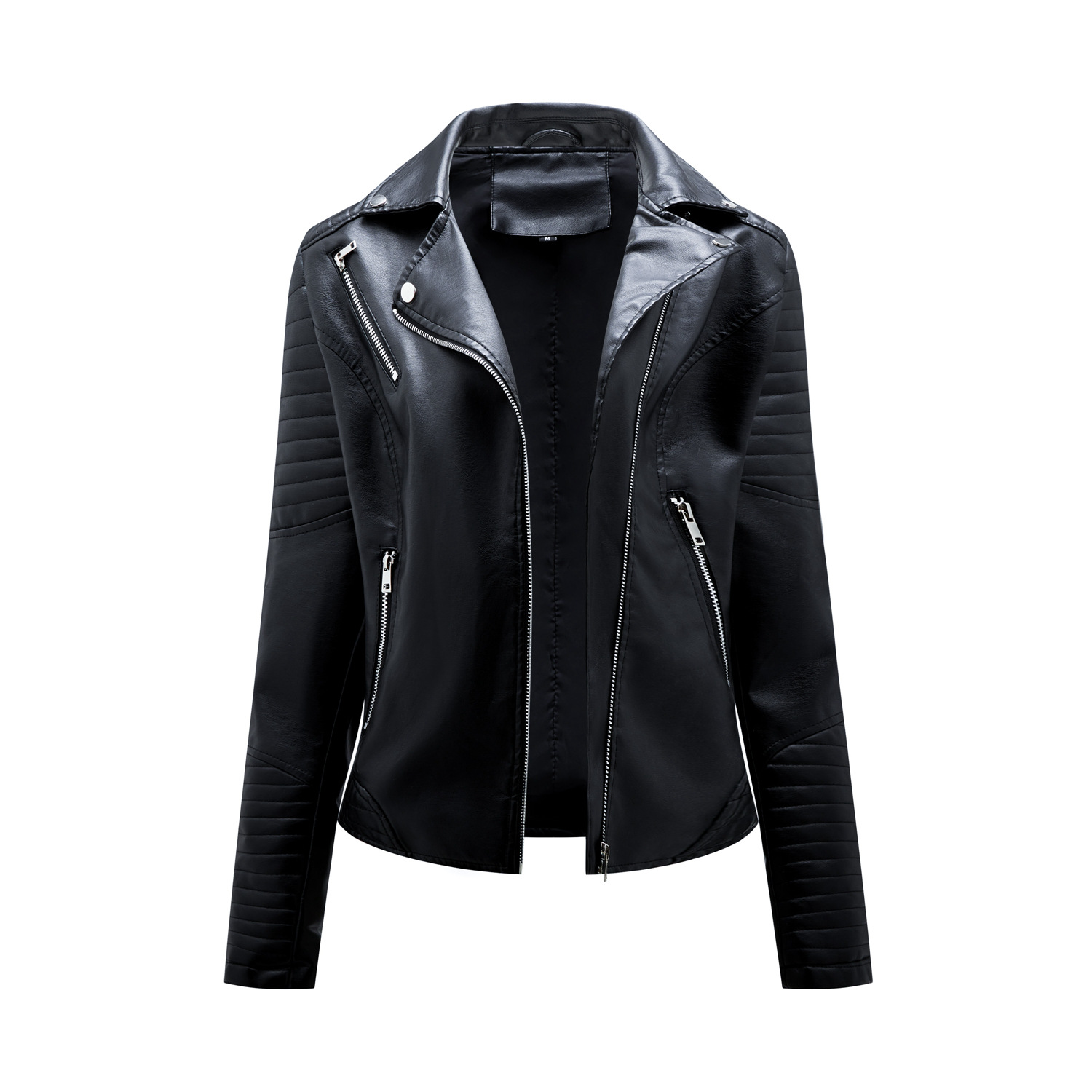 OC405N99 NewNF Short Women's Leather Coat Slim Fit Flip Collar Motorcycle Suit Diagonal Zipper Jacket Long Sleeve Customize