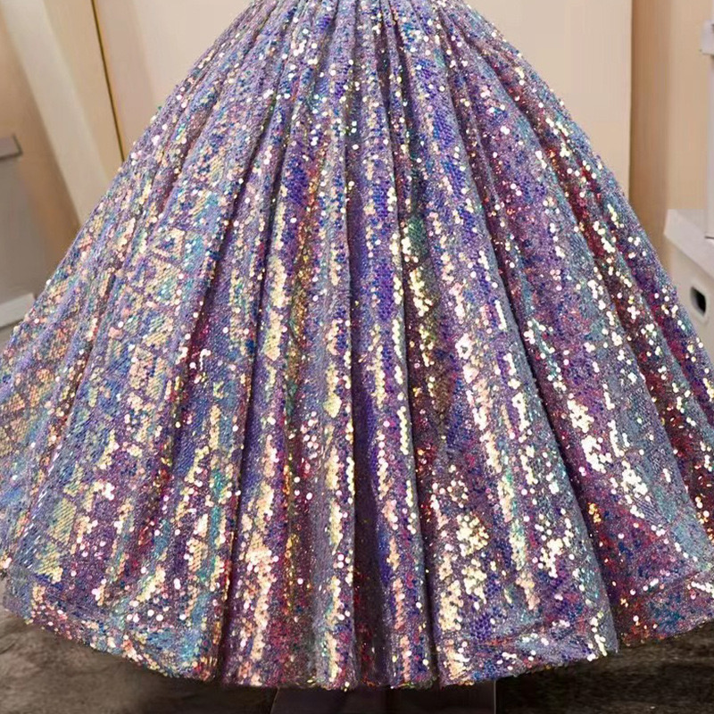 sequined Princess wer Girls Dresses For Wedding crystals pearls beaded 2024 3D ral Lace Appliques Lanvender Brithday Party Kids Toddler Pageant Dress