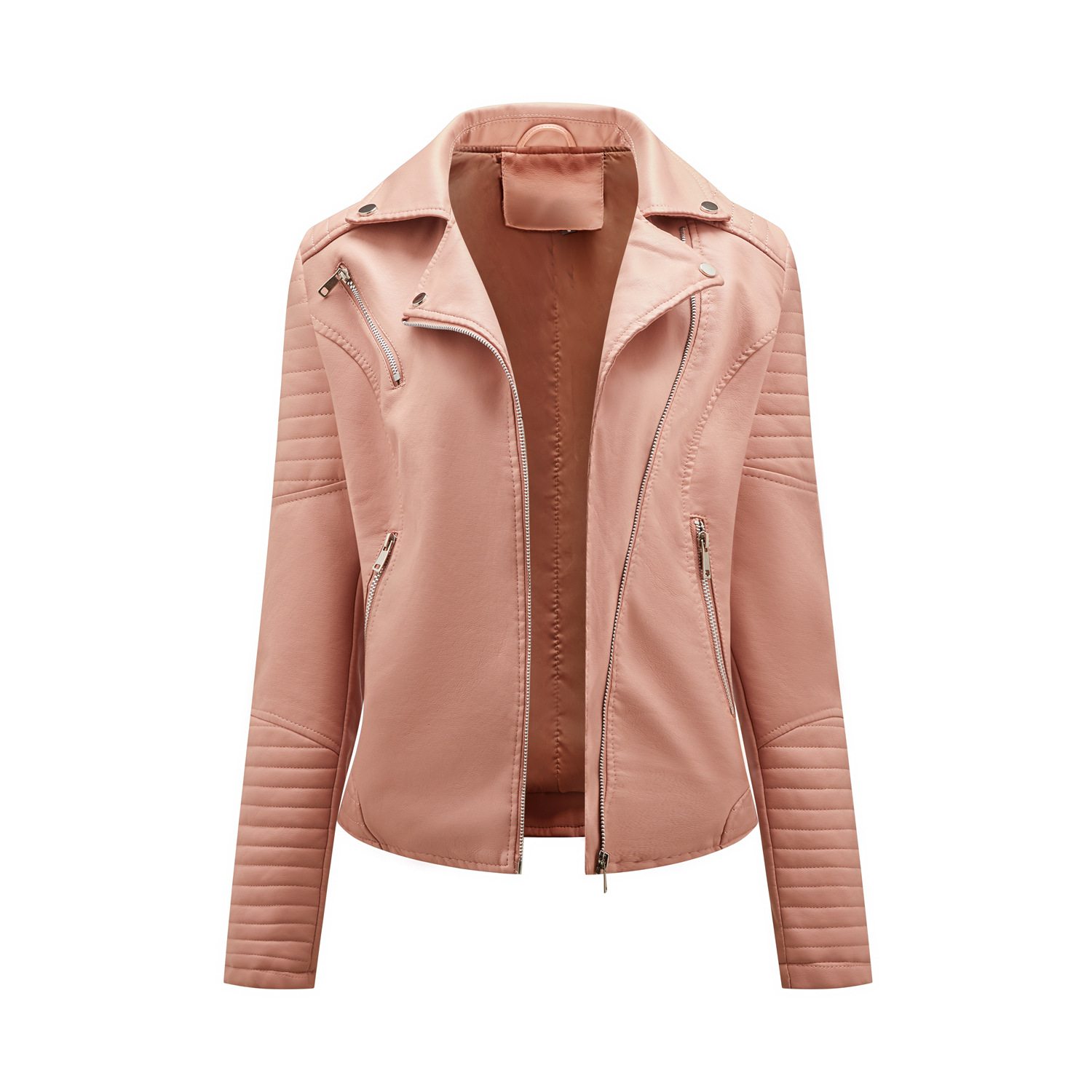 OC405N99 NewNF Short Women's Leather Coat Slim Fit Flip Collar Motorcycle Suit Diagonal Zipper Jacket Long Sleeve Customize