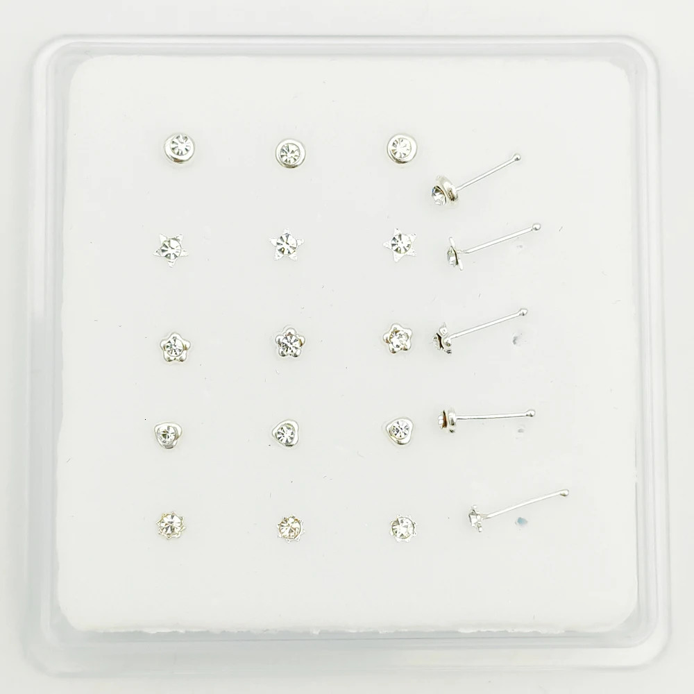 925 Sterling Sliver Nose stud fashion Christmas gift for women crystal nariz piercing jewelry 20pcs/pack 240117