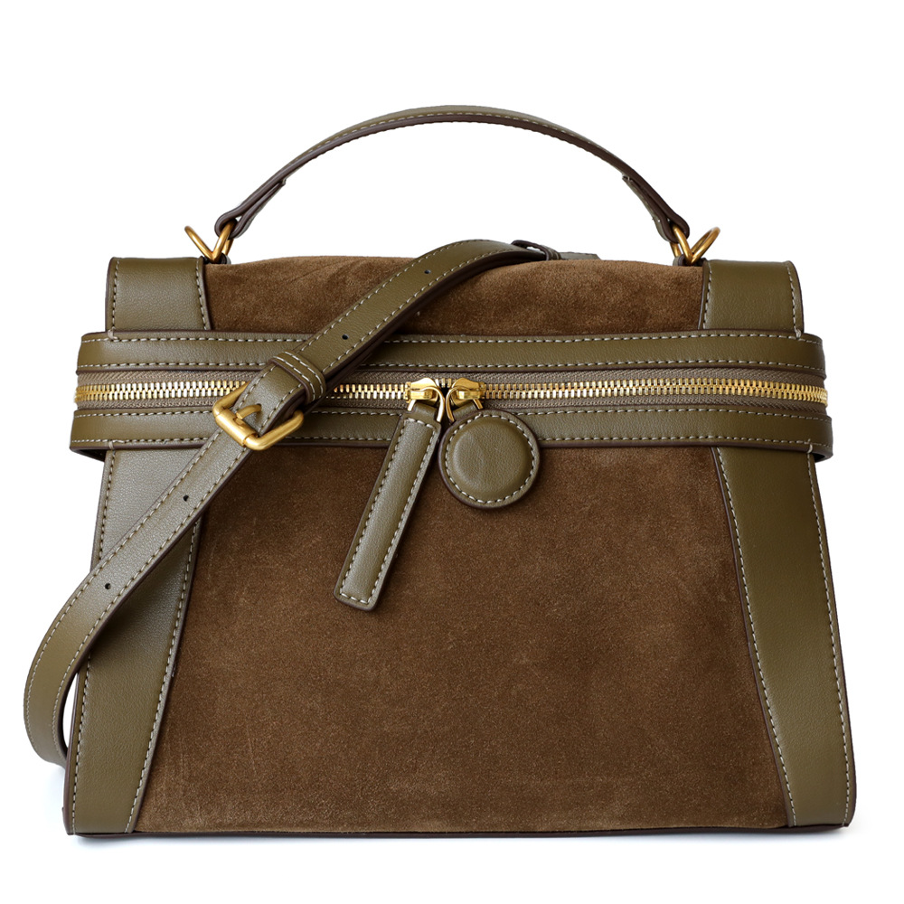 Autumn/Winter Retro Patchwork Tote: Matte Suede & Genuine Leather, Versatile Backpack, Crossbody, Messenger Bag for Women - Geometric Zip Designer
