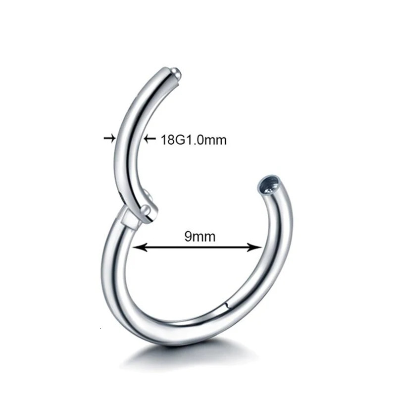 10PC ASTM 36 Nose Ring Hoop Septum Piercing Clicker 10/12/14/16/18G/20G Nostril Hinged Segment Septo Helix Earrings 240117