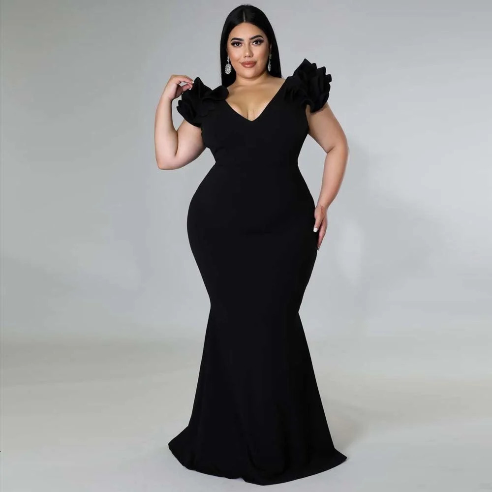 Plus Size Evening Dress Elegant Lady Ruffle Red Black Sexy Backless Large Party Formal Maxi Long Dresses Summer 2023 240116