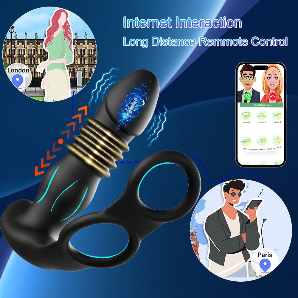 Telescopic Anal Vibrators Male Prostate Massager App Wireless Remote Butt Plug Delay Ejaculation Lock Ring Sex Toys For Men 240117