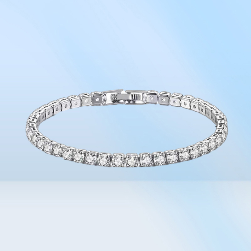 Link Bracelets Real Moissanite Tennis Bracelet For Women S925 Sterling Silver 4mm Diamonds Bangles Chains Fine Jewelry